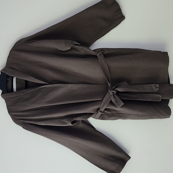 Stillwater The Ines  Olive Green Line Blend Collared Wrap Mini Dress Cardigan S - Picture 10 of 11